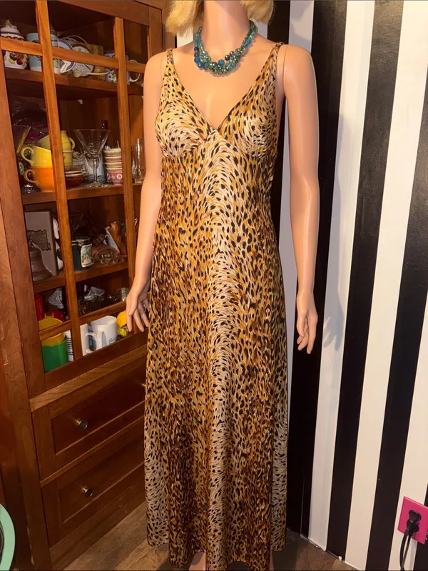 70s Vintage Leopard Print Slip Maxi Dress Sexy Nightgown Dress Size Small 2/4 - Image 12