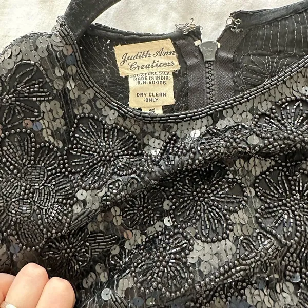 Vintage Judith Ann Creations black sequined Silk 80s Sequin jacket sz S Black - Image 6