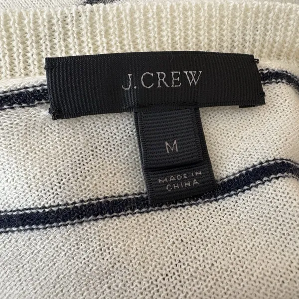 J Crew Cream Black Striped V Neck Sweater Size Medium Womens Wool Blend - Image 5