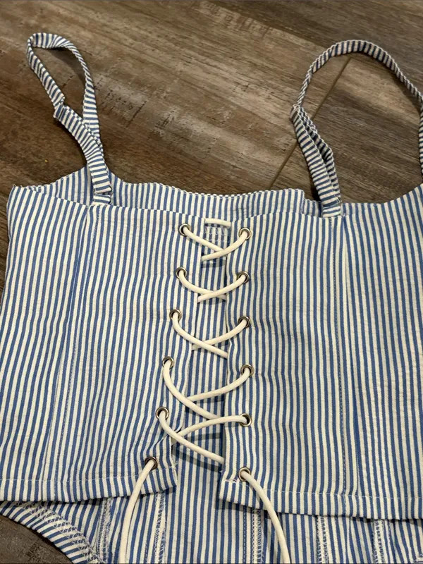 edikted blue striped corset tank XS - Image 7