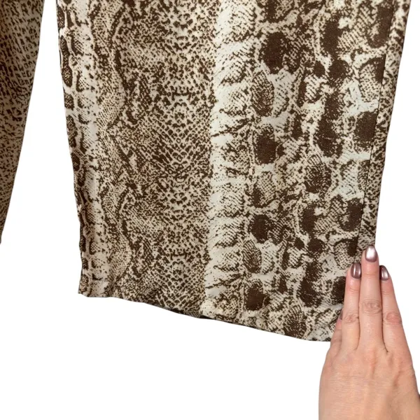PrettyLittleThing Pants Women‎ 10 Brown Ivory Snake Print Wide Leg High Rise - Image 7