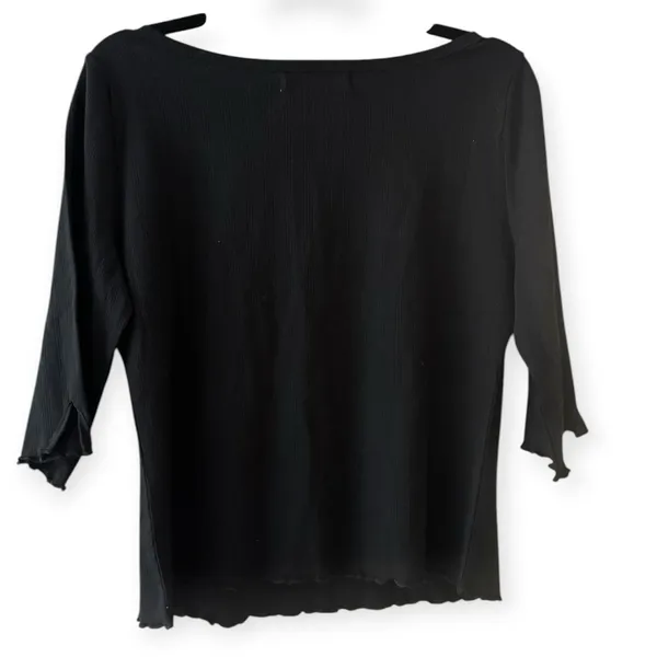 NWT Natural Life Leah Pointelle Top Size Large Black Lettuce Ruffle - Image 4