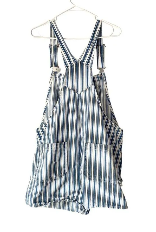 American Eagle Blue White Denim Overall Shorts size XL - Image 7
