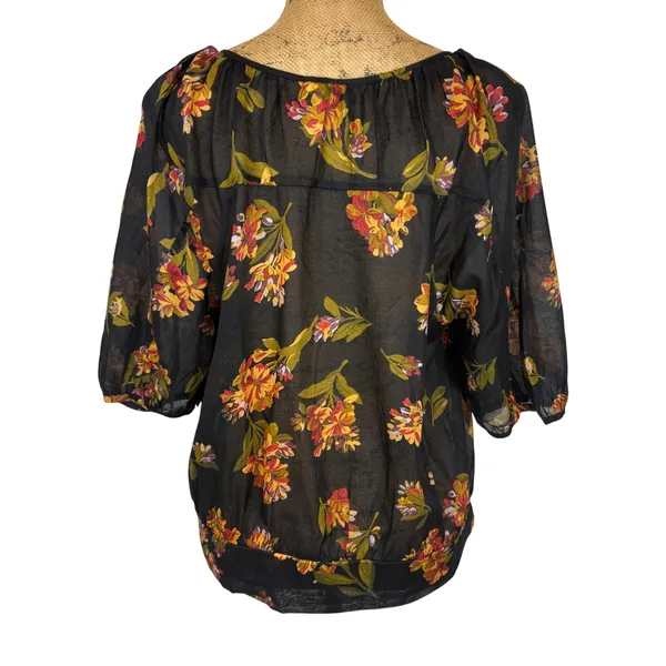 Edme & Esyllte Anthropologie Black‎ Floral Peasant Blouse Puff Sleeve Size 10 - Image 3