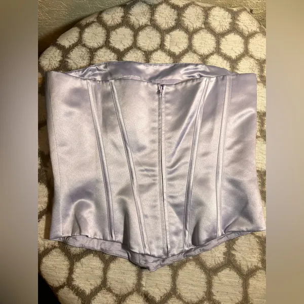 Strapless Satin Corset Top in Light Lavender 10 Purple - Image 6