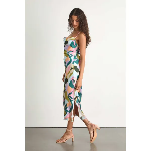 NWT Lulus Midiana Multi Abstract Floral Tie-Back Midi Dress Cruisewear Resort XS - Image 7