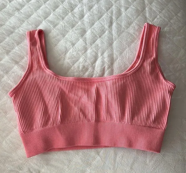 Amazon Light Pink Ribbed Sports Bra - Image 2