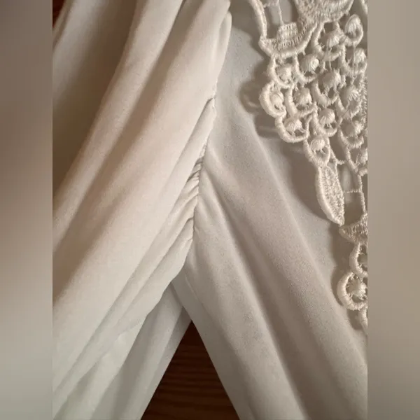 Vintage Felix Arbeo White Chiffon Lace Dress Romantic Long Sleeve 70s Small - Image 6