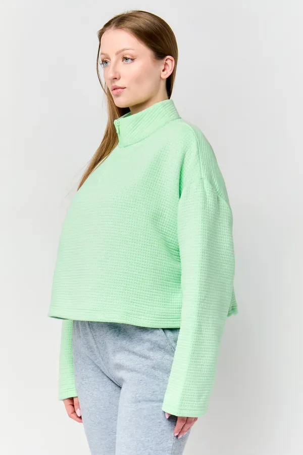 NWOT Nike Sportswear Tech Fleece cropped 1/4-zip pullover sweatshirt light green. Size Small - Image 2