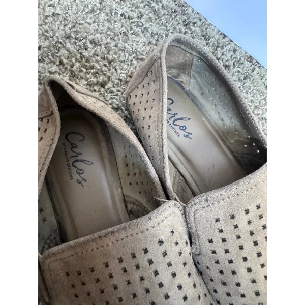 Carlos Santana Beige Suede Laser Cut Perforated Slip On Loafers Flats - Image 3