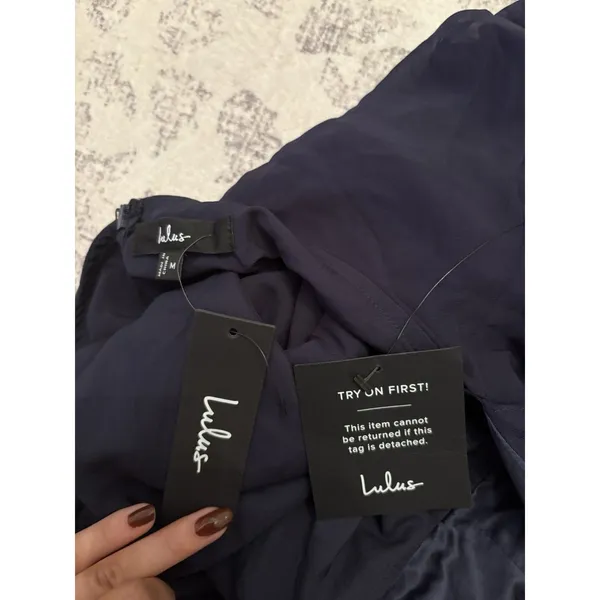 Lulus Sweetest Entrance Navy Blue Ruffled Tie-Back Maxi Dress Size Medium NWT - Image 5