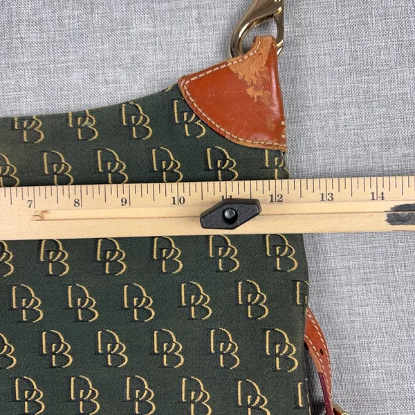 Dooney & Bourke Crossbody Bag Womens Small Green Canvas Leather Monogram - Image 7