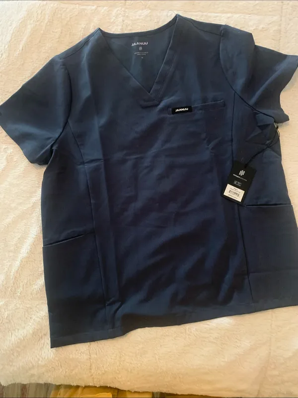 Jaanuu Women's V-Neck Scrub Top in Charcoal - Image 2
