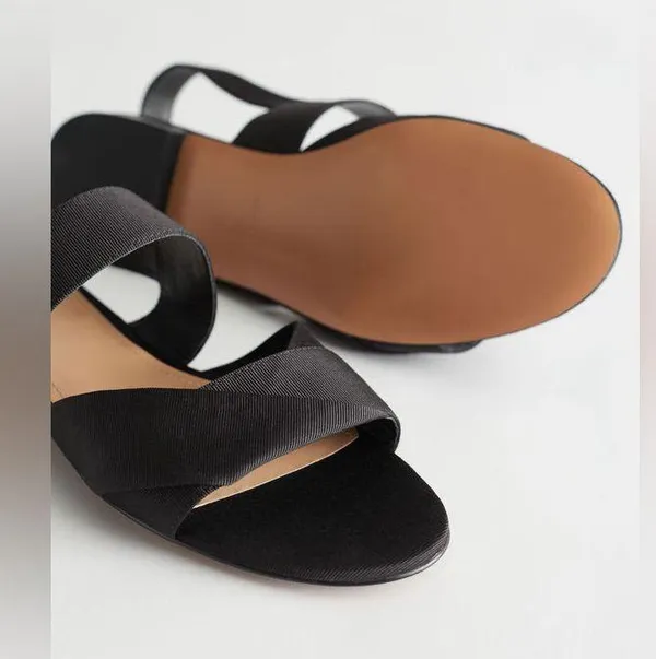 & Other Stories Black Twill Slingback Buckled Sandals Women’s 8 Wide Strap Flats - Image 6