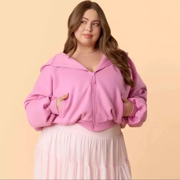 NWT! Blogilates Women's Marshmallow Full Zip Hooded Sweatshirt - Pink XL NEW! - Image 4
