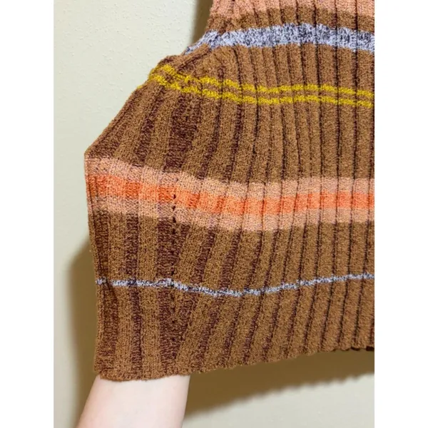 Free People L Edith Striped Turtleneck Sweater Brown Crop Tank Sleeveless Ribbed - Image 7