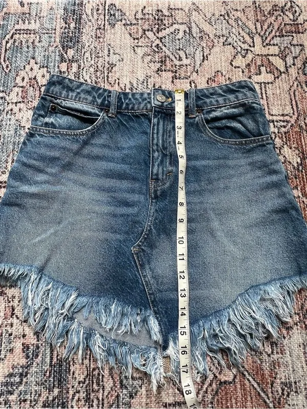 Free People We the Free Frayed Hem Denim Skirt Asymmetrical Seam Size 26 Cotton - Image 7