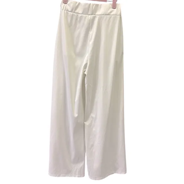 Source Unknown White Wide Leg High Waist Pull On Pants Pleated Front with Pockets Womens Medium - Image 2