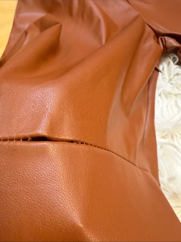 NWT Nine West faux leather wrap dress maple brown M *flaw* - Image 9