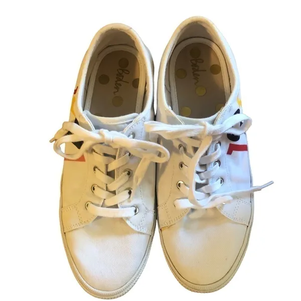 Boden 1991 White Lace Up Sneaker Size 10 Rainbow Print Colorful Canvas Fall - Image 3