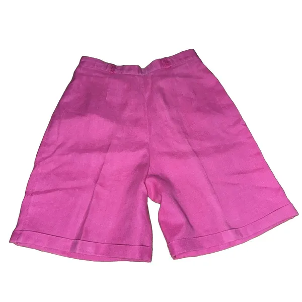 Vintage Giorgio Sant'Angelo Linen Blend Shorts Women's 12 Pink Pleated High Rise - Image 3