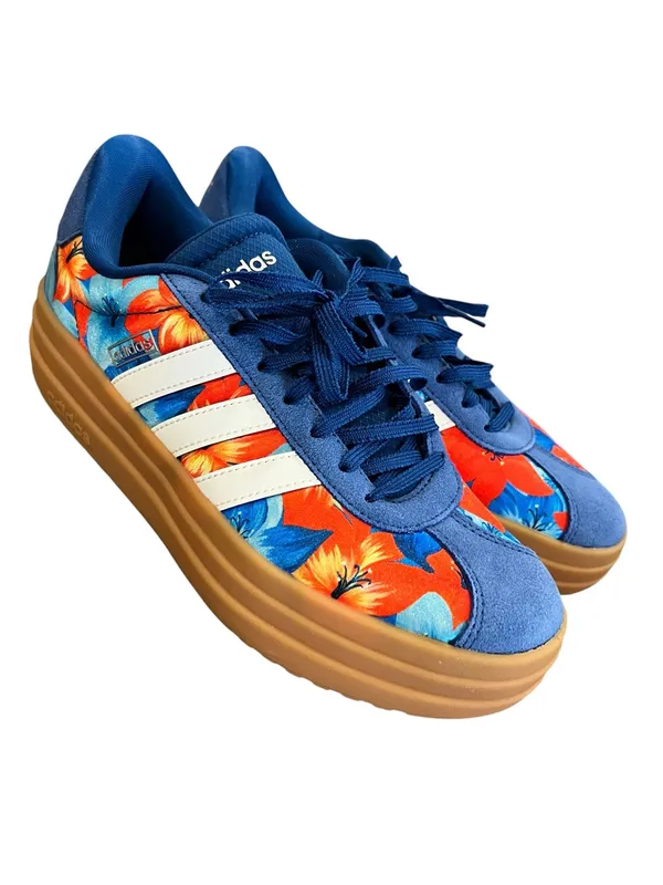 Adidas VL Court Bold Floral Platform Sneakers Blue Orange Women’s 8 New - Image 2