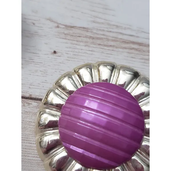Vintage Clip On Earrings Large Statement Unusual Purple & Light Gold Tone 1.75" - Image 9