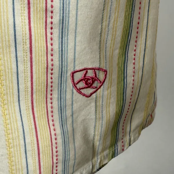 Ariat Maureen‎ Pearl Snap Stripe Long Sleeve Shirt in White Multi Size Medium - Image 3