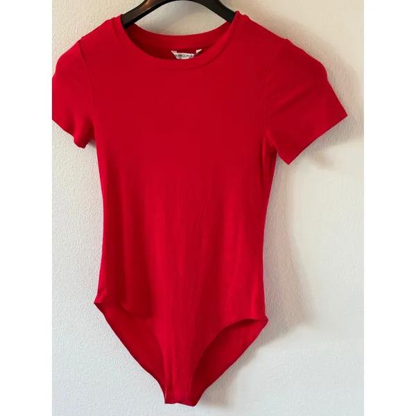 Mangopop Red Short Sleeve‎ Crew Neck Ribbed Bodysuit Small - Image 5