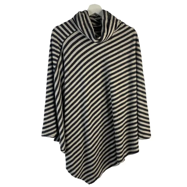 Soft Surroundings OS Poncho Sweater Presley‎ Soft Cozy Stripes Cowl Neck Women’s - Image 3