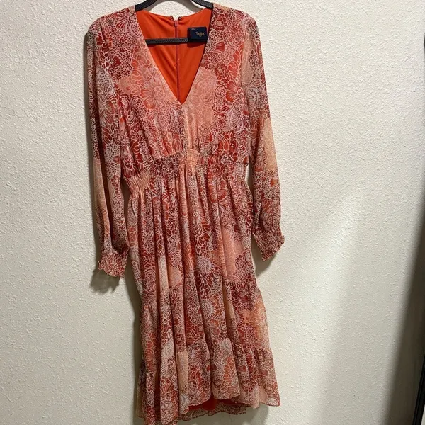 Just Taylor Orange Paisley Floral Smocked Waist Tiered Mini Dress Womens Size‎ 6 - Image 3