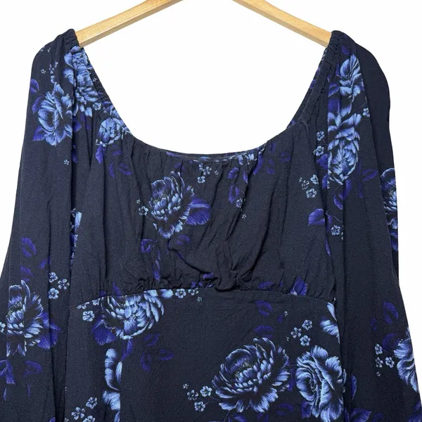 Old Navy Floral Babydoll Blouse XL Square Neck Blue Long Sleeve Cottagecore - Image 5