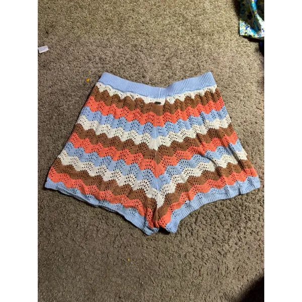 Rip Curl Womens Small Crochet Knit Chevron Shorts Blue Orange Brown Zig Zag Boho - Image 5