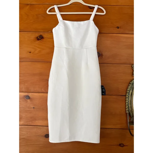 Lulus Guessing Game White Bodycon Midi Dress Fitted Party Bridal Classy Small - Image 2