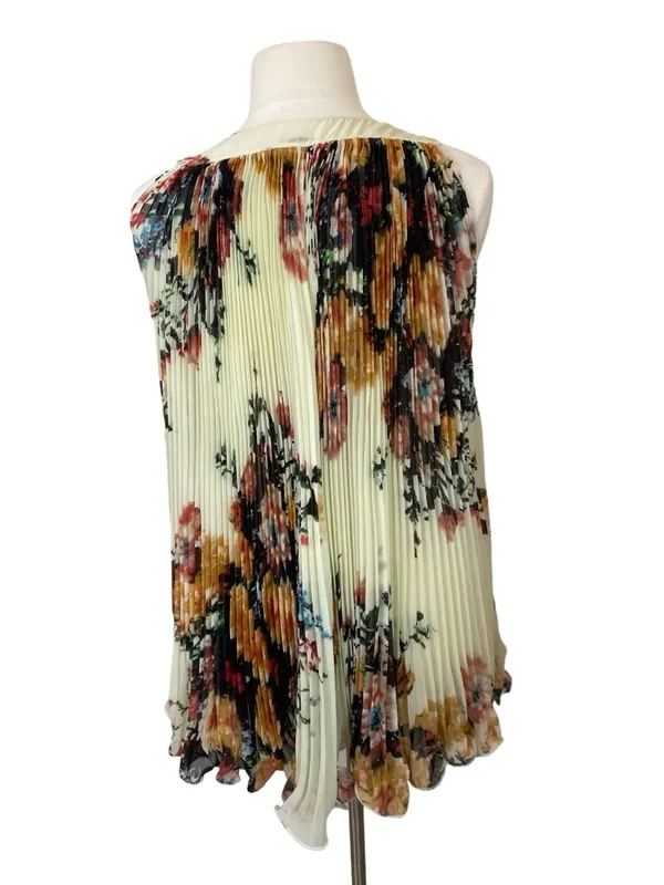 Roberto Cavalli Silk Cream Floral Pleated V-Neck Mini Swing Dress - Image 4