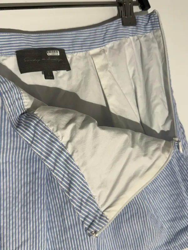 Sunday in Brooklyn Blue &White Striped Skater Skirt with White Underlayer Cotton - Image 12
