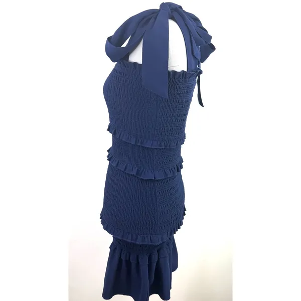 Altar'd State Navy Blue Ruffle Smocked Shoulder Tie Bodycon Dress Size XS - Image 4