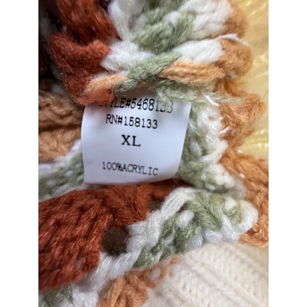 Betsey's Boutique Shop Striped Open Knit Crewneck Sweater Cream XL 54681 - Image 6