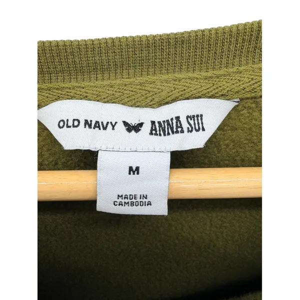 Old Navy Anna Sui Sweatshirt Womens M Green Crop Embroidered Logo Pullover Boho - Image 2