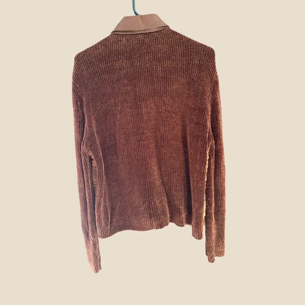 Victoria Harbour Y2k Brown Tiger Faux Fur Chenille Leather Trim Zip Jacket‎ L - Image 2