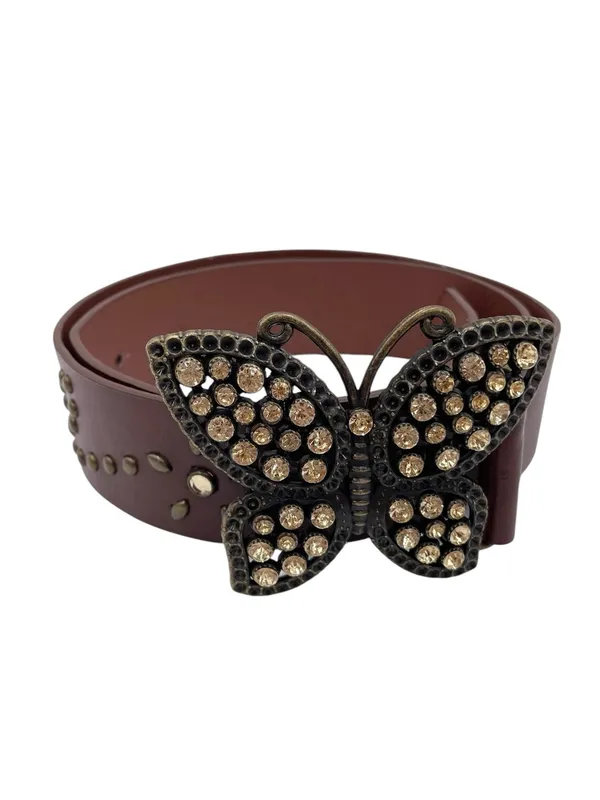 Vintage 90s Y2K Rhinestone Butterfly Buckle Belt Fairycore Boho Studded Jewels - Image 2