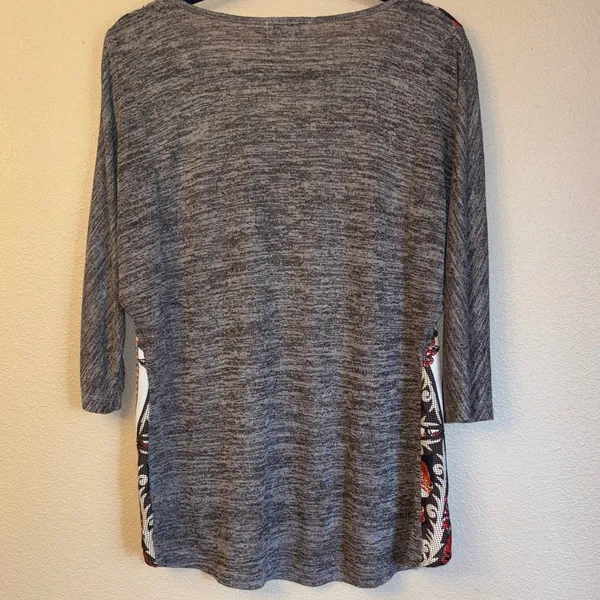 Live and Let Live Large Boho Gray Brown Rust Floral High Low Tunic Blouse - Image 7