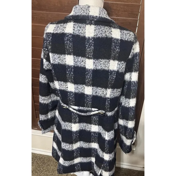 Modcloth Coat Black White Checked Ladylike Lately Wool-Blend Dress Sz L - Image 6