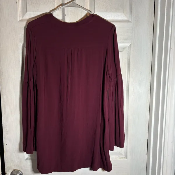 Free People Easy Girl Bell Sleeve Henley Top Women’s S Blouse Maroon Boho Rayon‎ - Image 3
