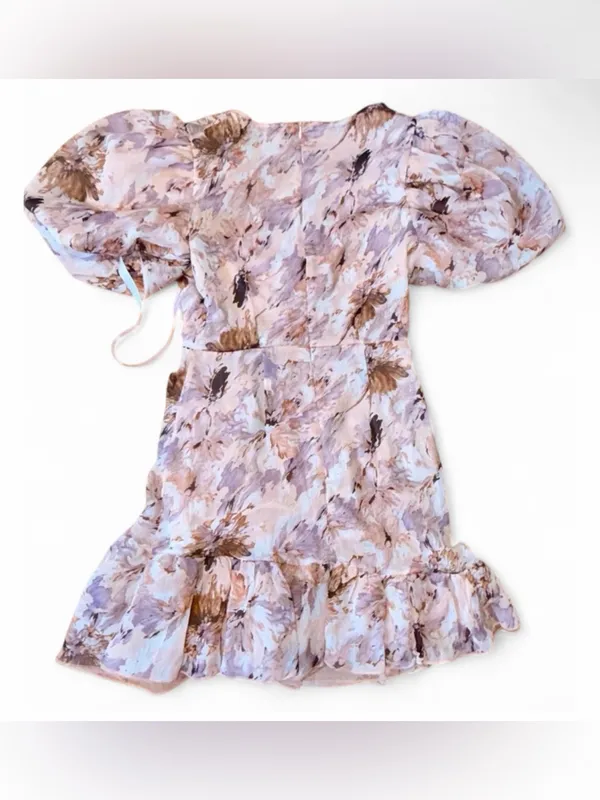 Missguided Women’s Floral Pattern Puff Sleeve Grill Frill Mini Dress Size 4 - Image 9