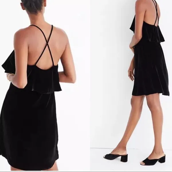 Madewell Velvet Ruffle Mini Dress in Black Size M - Image 2