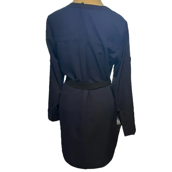 Express Sz S Roll Up Sleeve Dress Black‎ Trim Ribbon Belt Navy Business Casual - Image 3