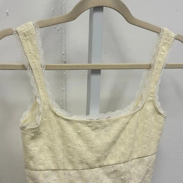 Y2K Edikted Cream Yellow Lace Trim Textured Crop Cami Top XS Coquette Balletcore - Image 3