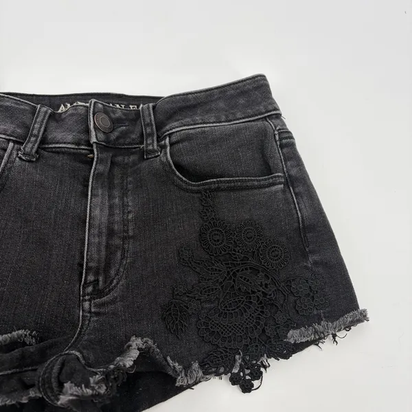 American Eagle Hi Rise Shortie Crochet Womens Shorts Sz 2 Y2K Grunge Black Goth - Image 4