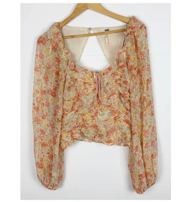 Free People Mabel Floral Printed Balloon Sleeve Peasant Top in Spring Combo M - Image 2